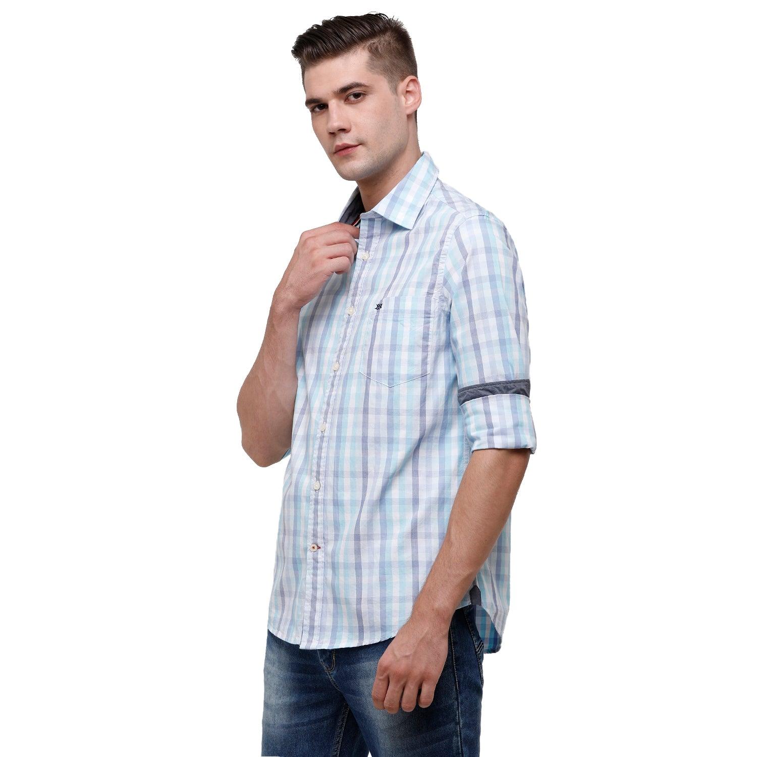 Double Two Men Slim Fit Checks Pointed Collar Casual shirt  196