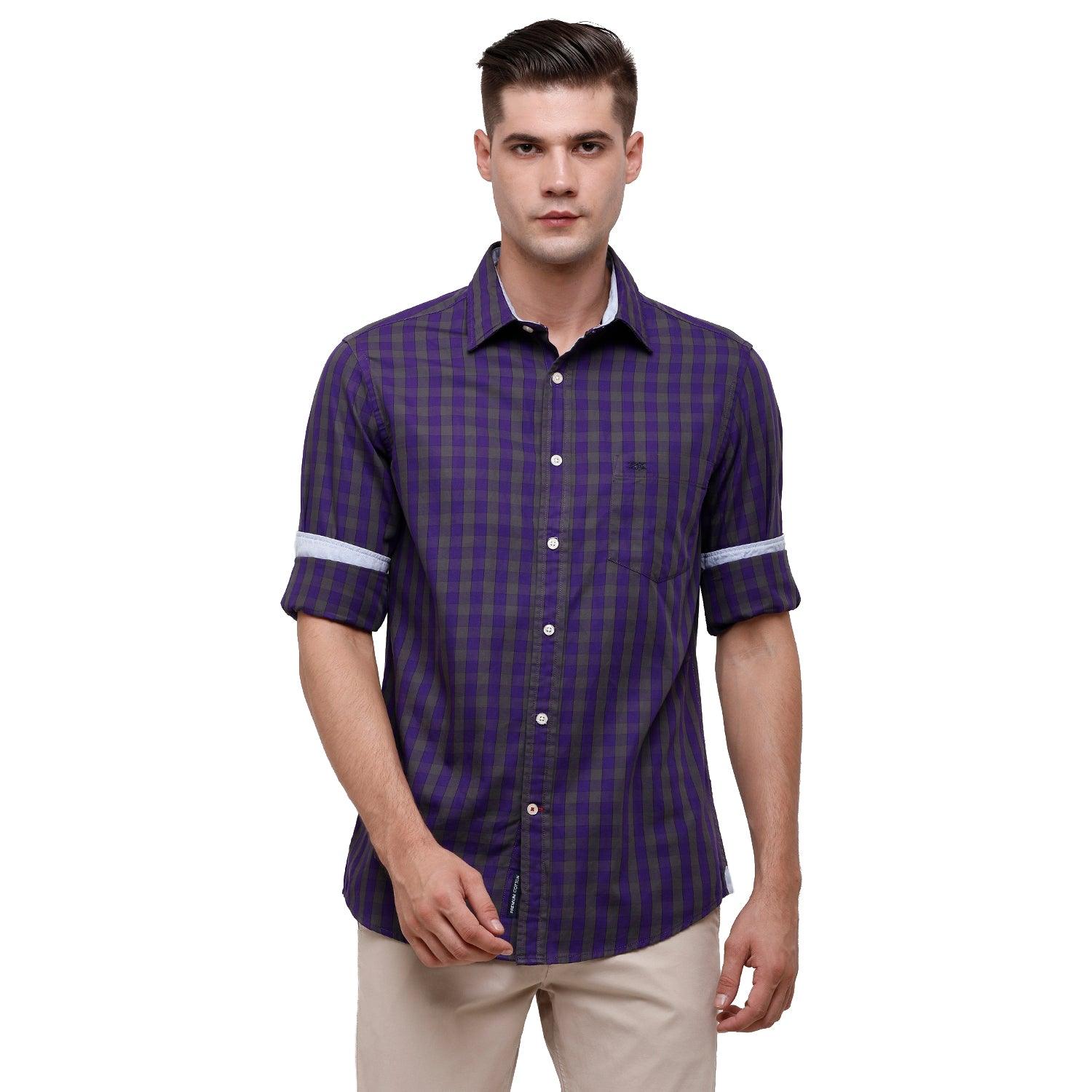 Double Two Men Slim Fit Checks Pointed Collar Casual shirt  195