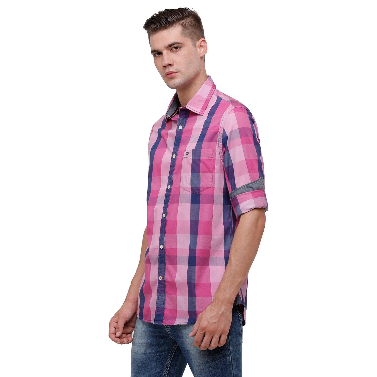 Double Two Men Slim Fit Checks Pointed Collar Casual shirt  194
