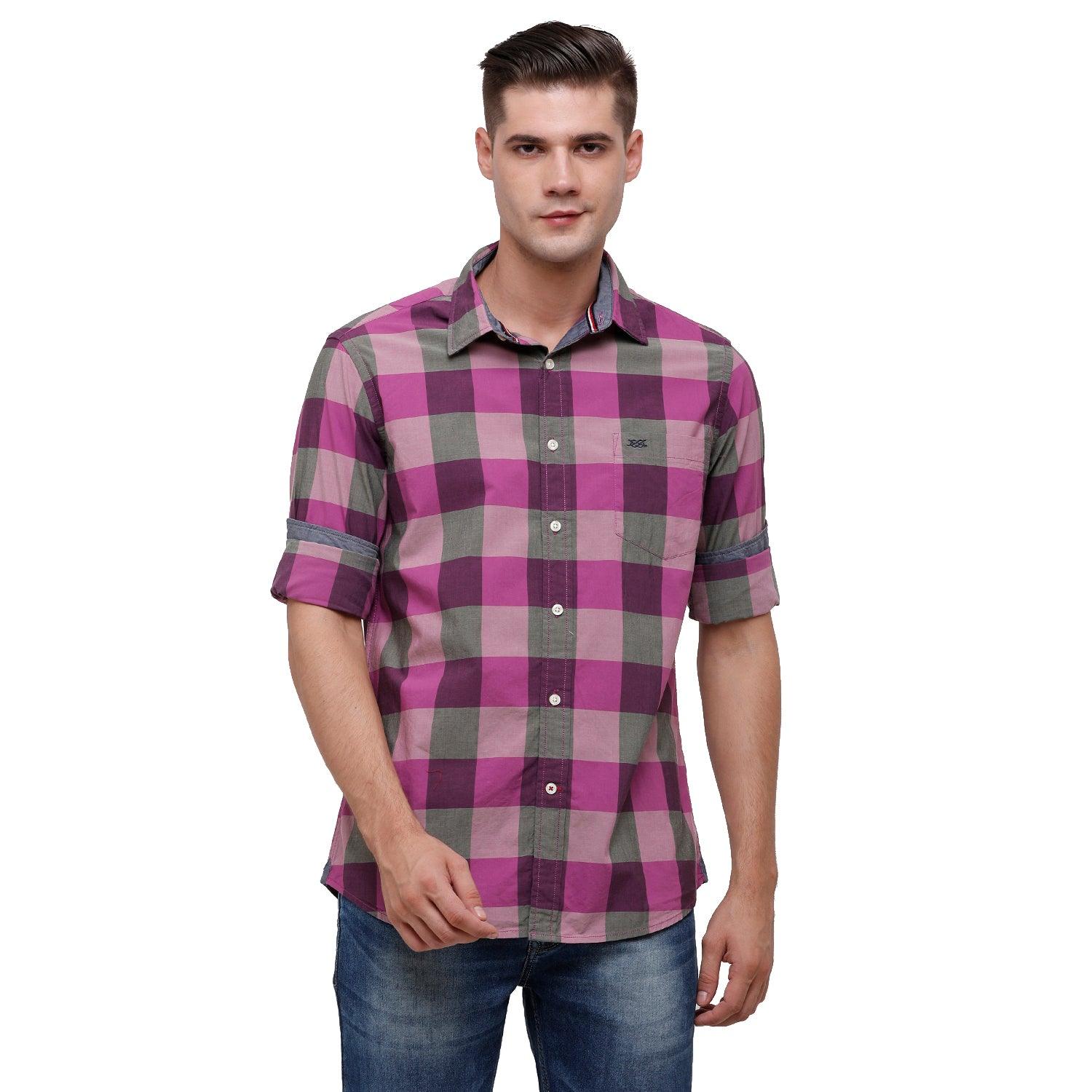Double Two Men Slim Fit Checks Pointed Collar Casual shirt  193