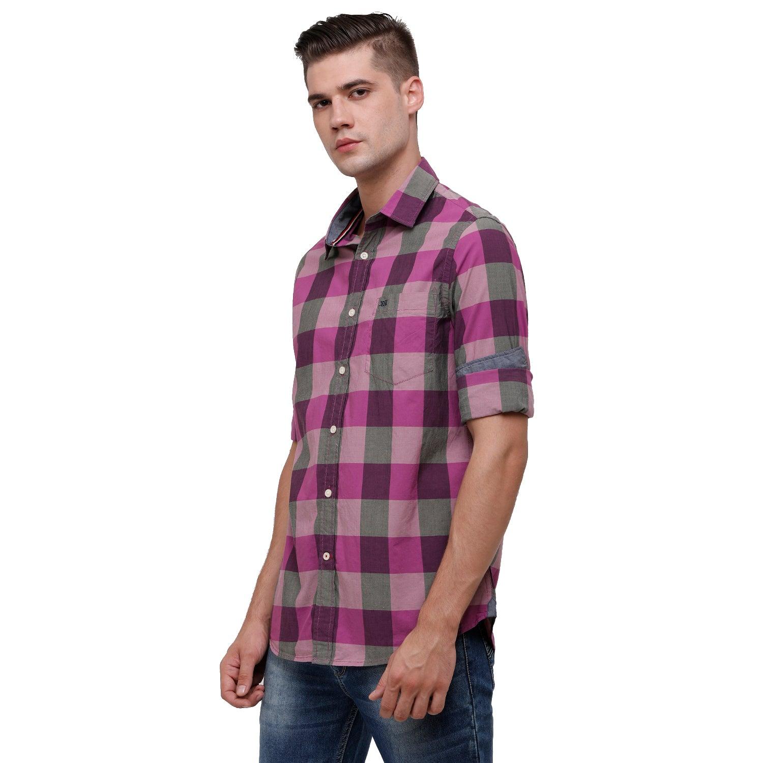 Double Two Men Slim Fit Checks Pointed Collar Casual shirt  193