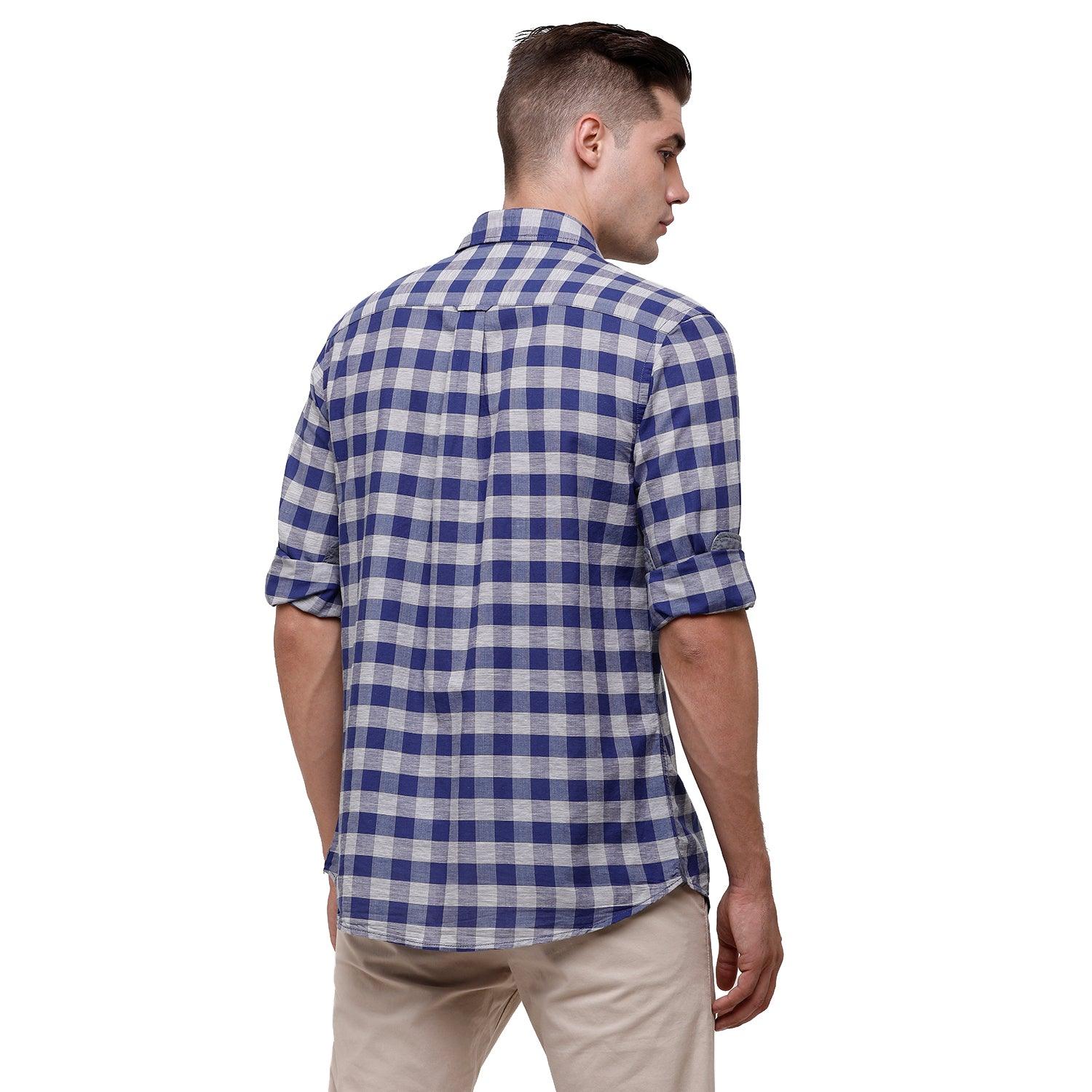 Double Two Men Slim Fit Checks Pointed Collar Casual shirt  192