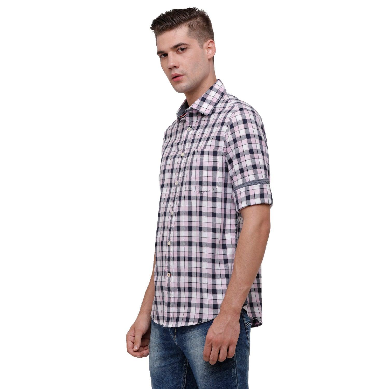 Double Two Men Slim Fit Checks Pointed Collar Casual shirt  191