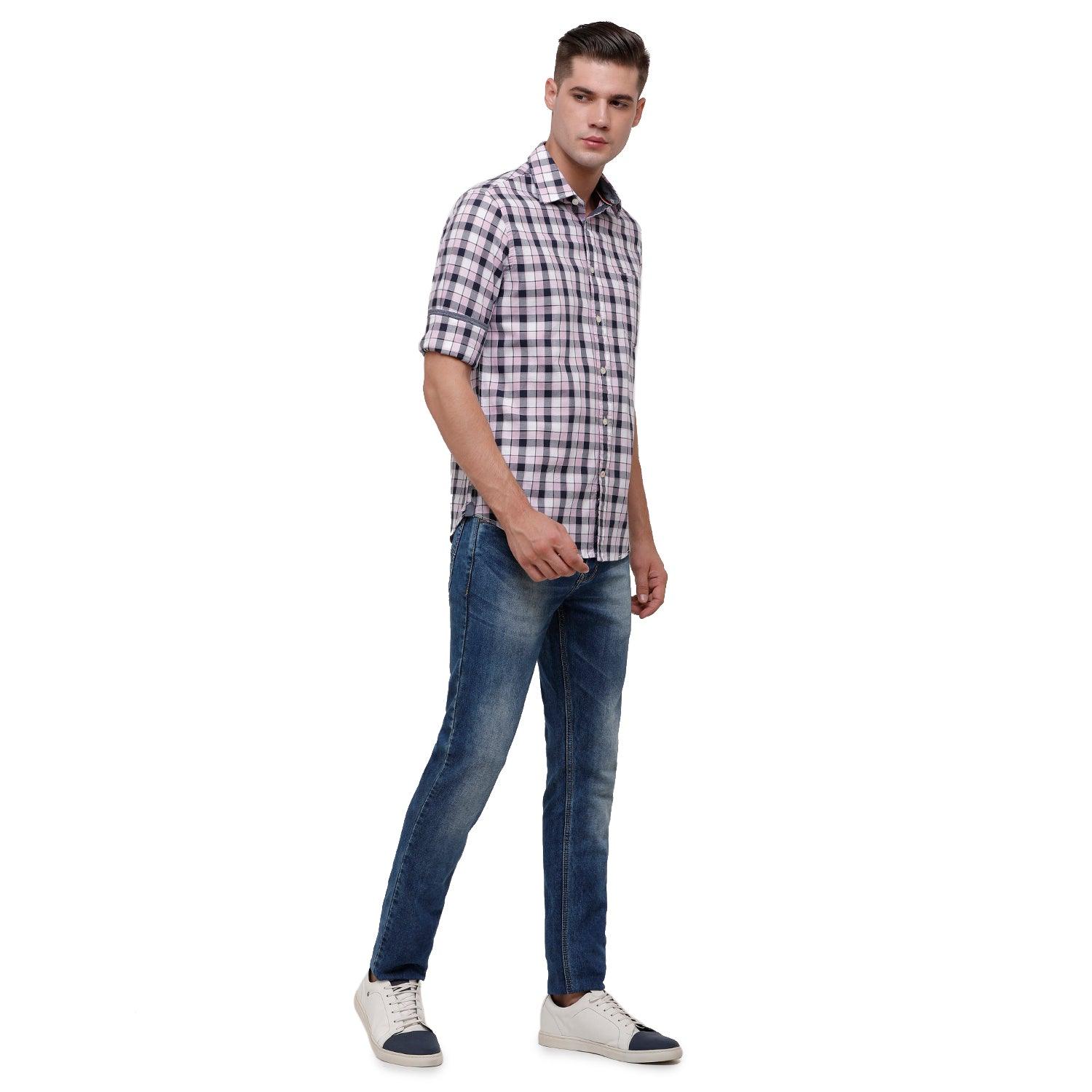 Double Two Men Slim Fit Checks Pointed Collar Casual shirt  191