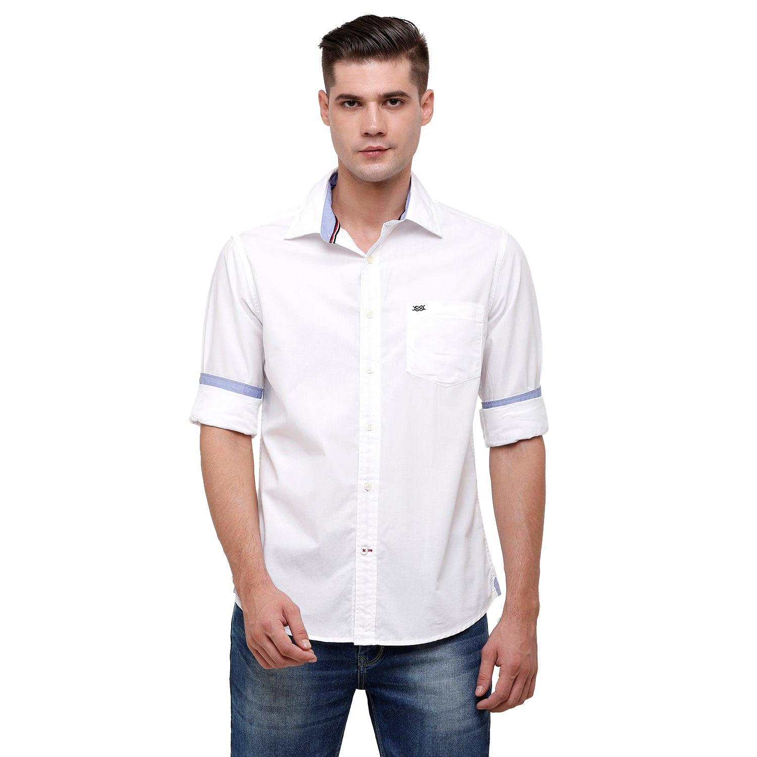 Double Two Men Slim Fit Solid Pointed Collar Casual shirt  190