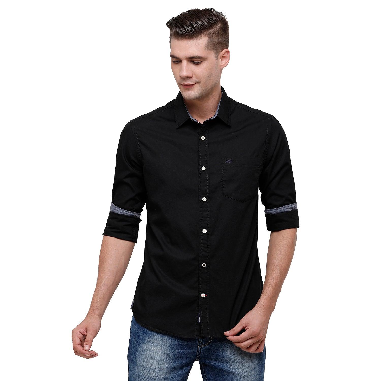 Double Two Men Slim Fit Solid Pointed Collar Casual shirt  189