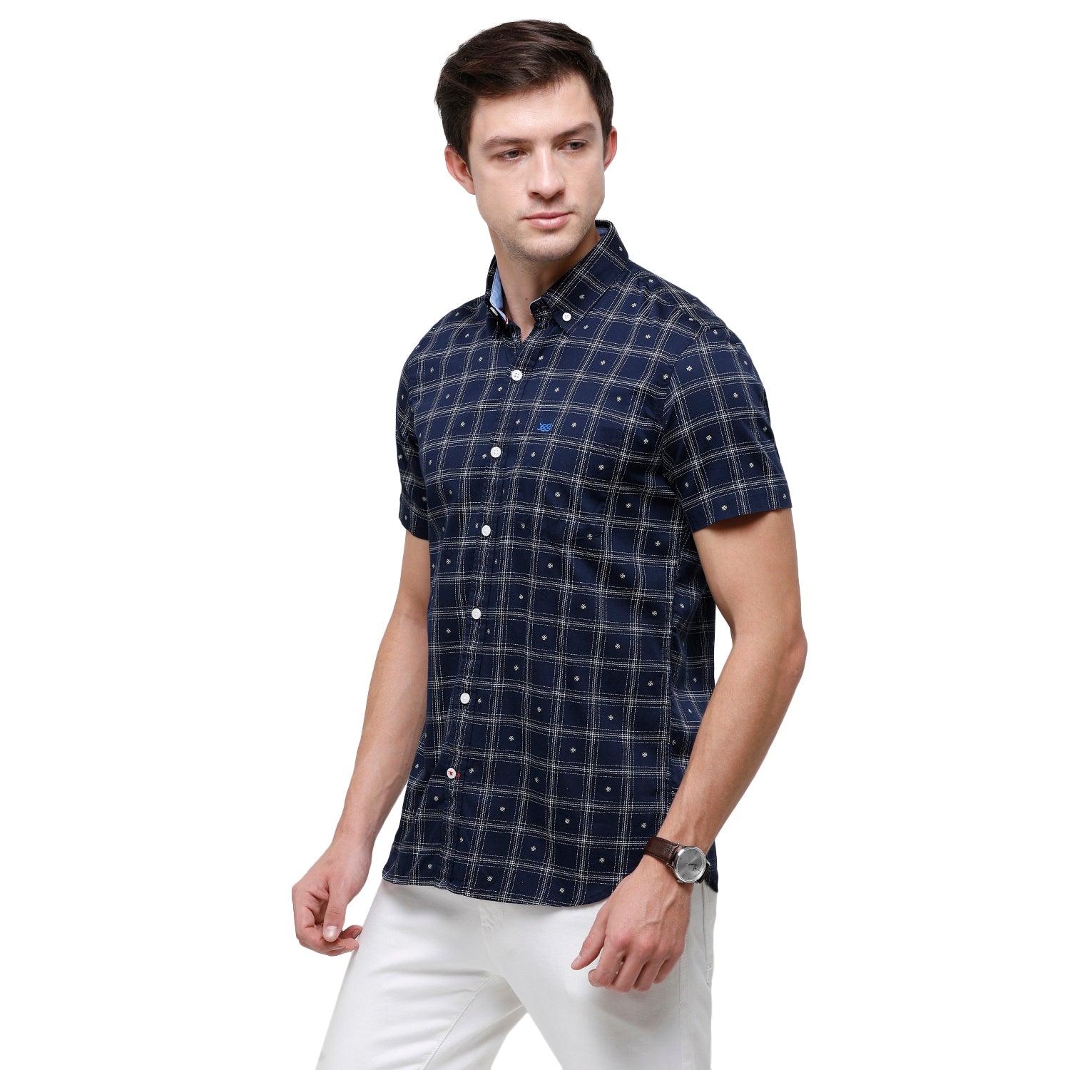 Double Two Men Slim Fit Checks Pointed Collar Casual shirt  185