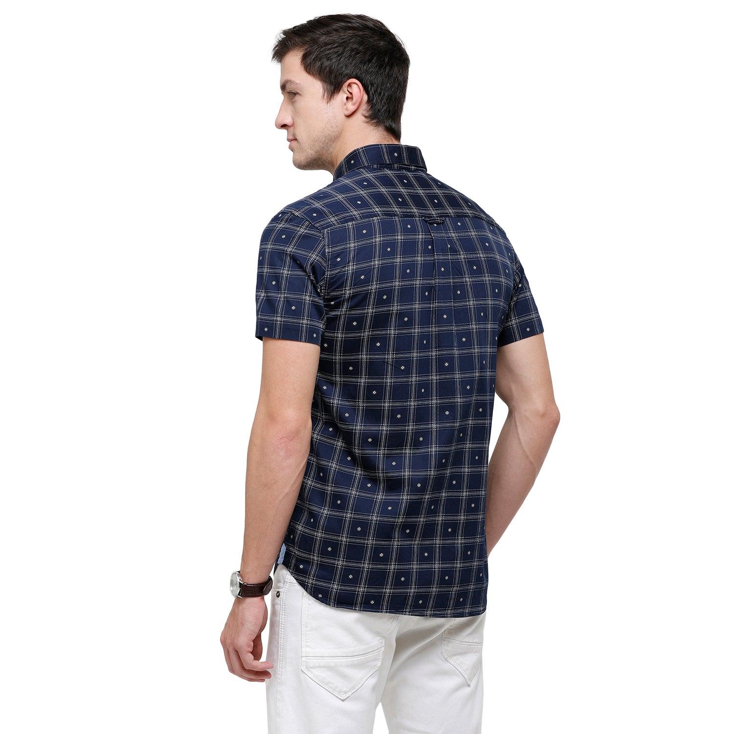 Double Two Men Slim Fit Checks Pointed Collar Casual shirt  185