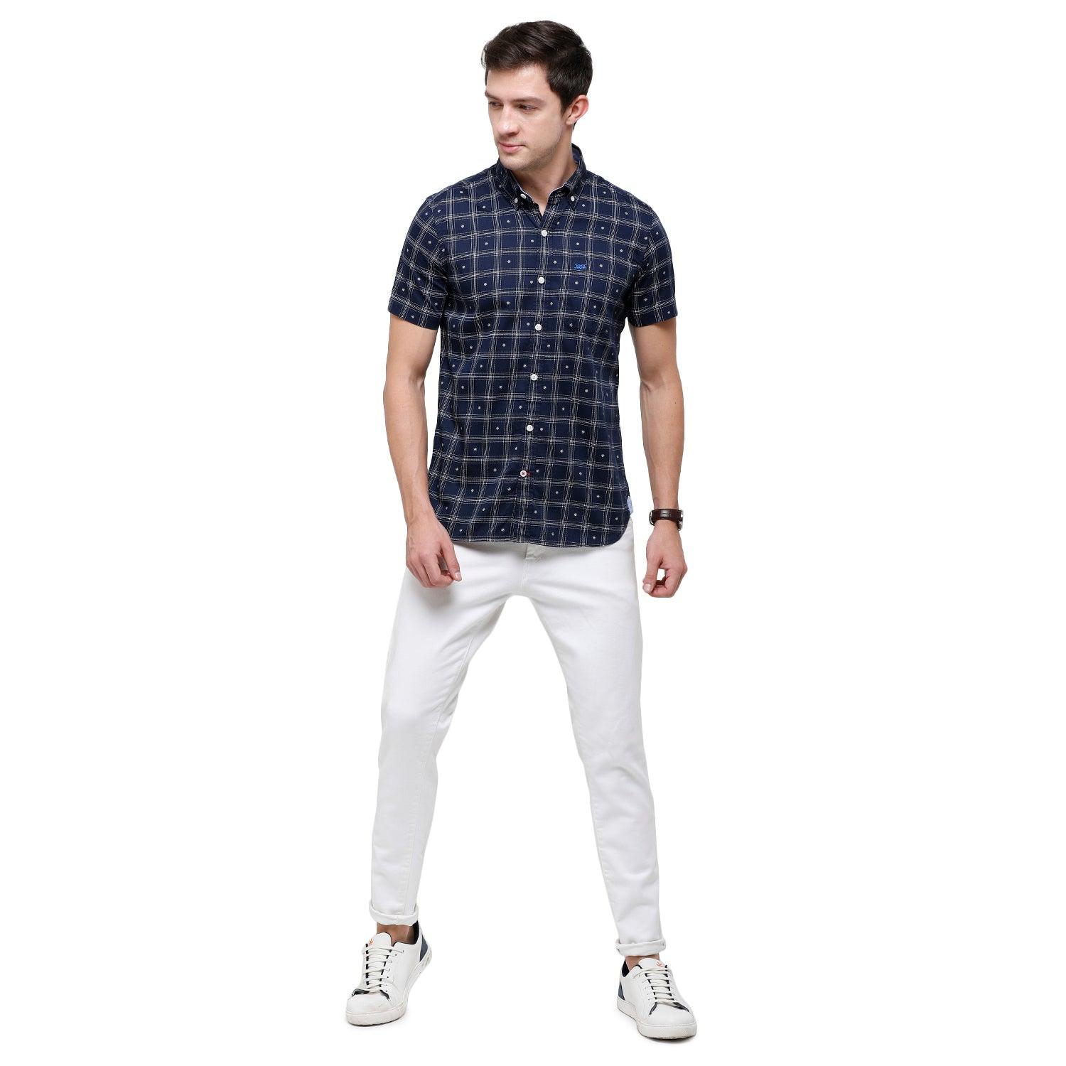 Double Two Men Slim Fit Checks Pointed Collar Casual shirt  185