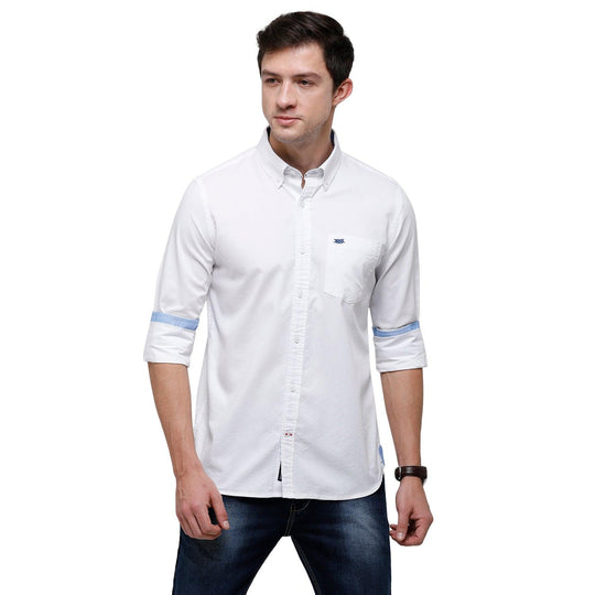 White Solid Casual Shirt Slim Fit