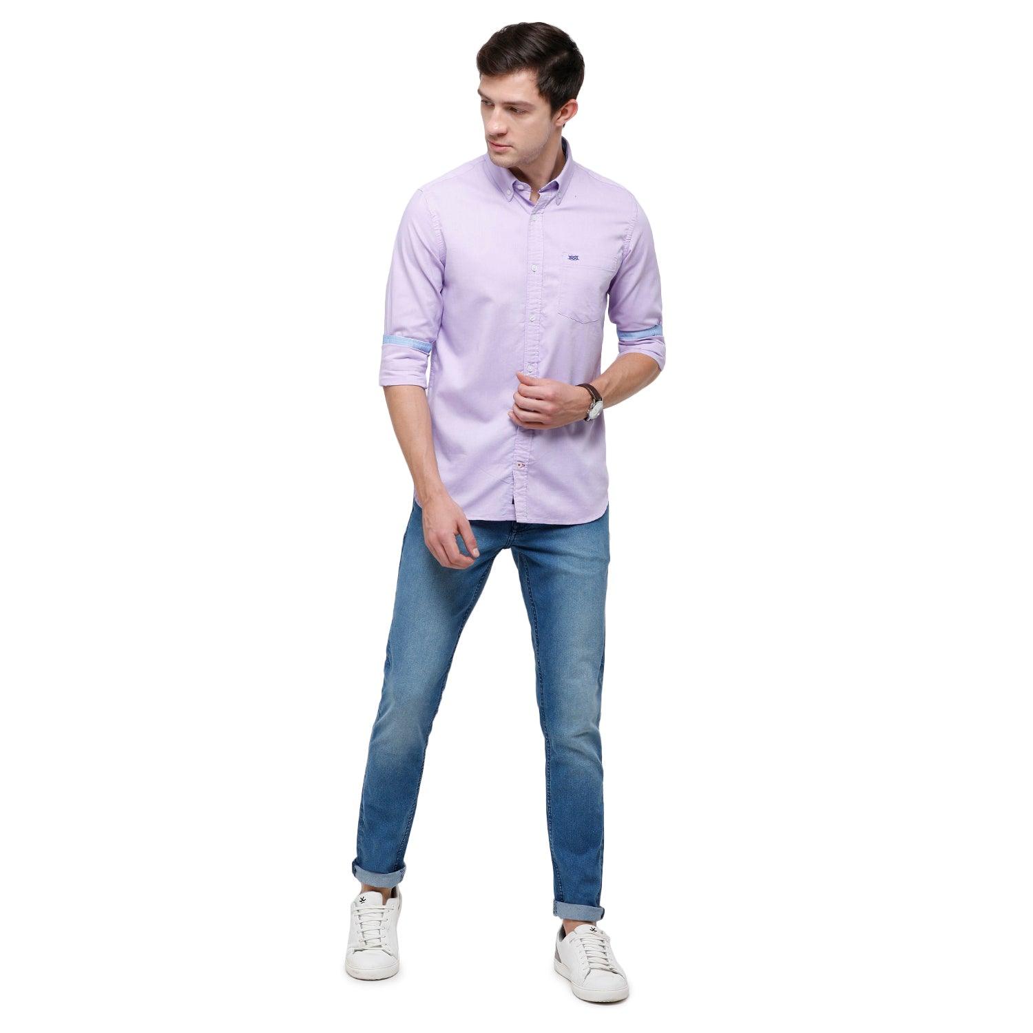 Double Two Men Slim Fit Solid Button down collar Casual shirt  183