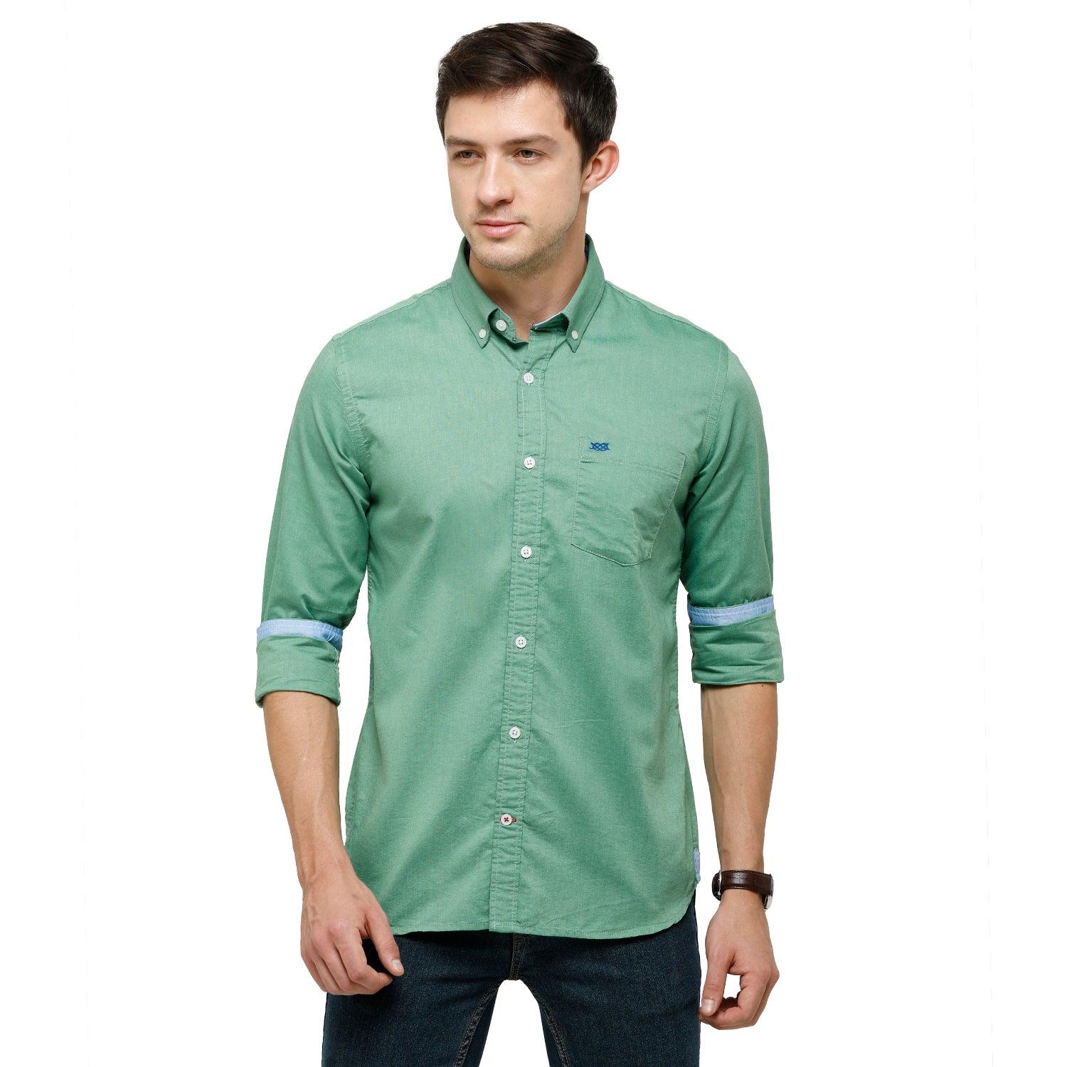 Double Two Men Slim Fit Solid Button down collar Casual shirt  182