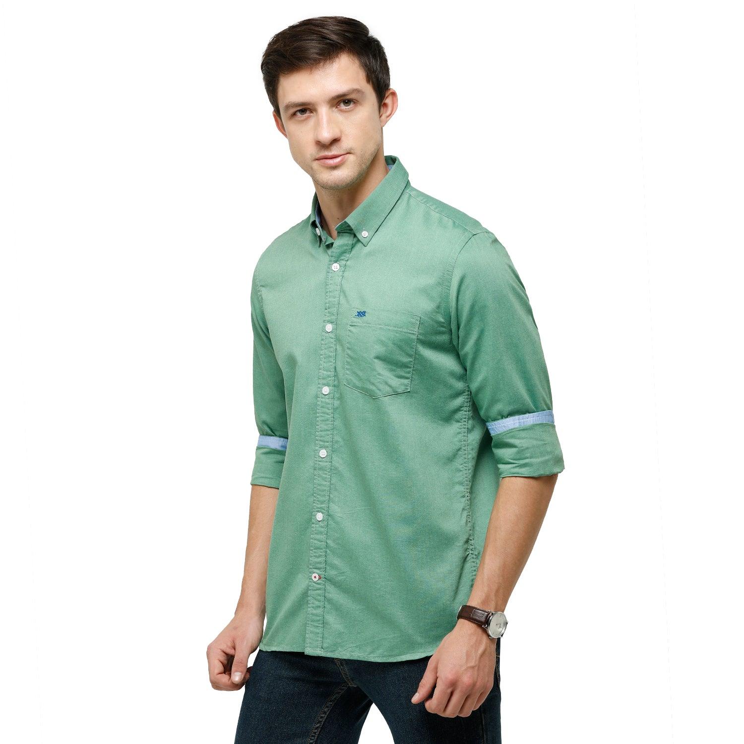 Double Two Men Slim Fit Solid Button down collar Casual shirt  182