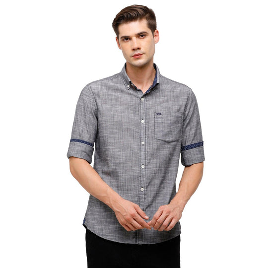 Grey Solid Casual Shirt Slim Fit