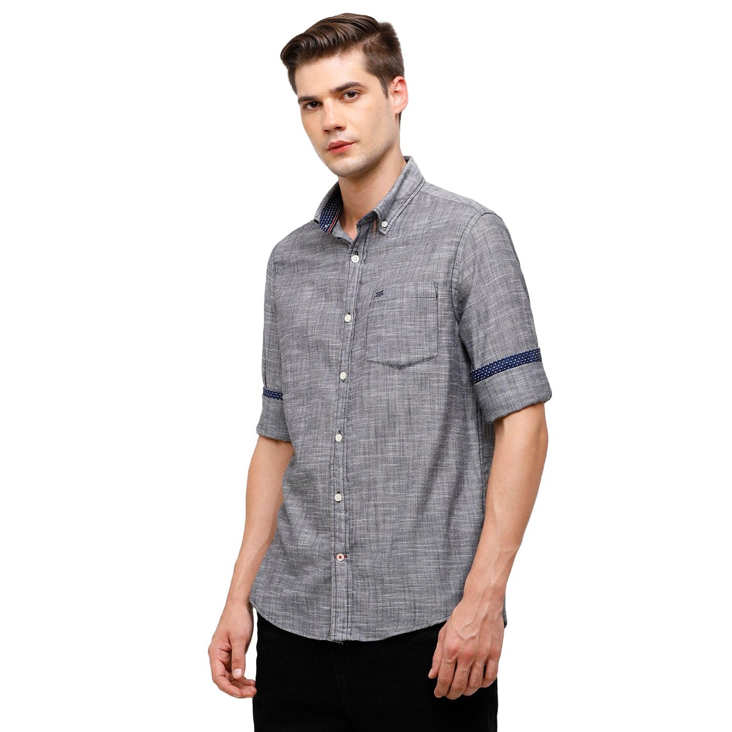 Double Two Men Slim Fit Solid Button down collar Casual shirt  177