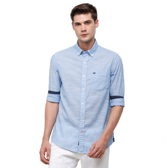 Light Blue Solid Casual Shirt Slim Fit