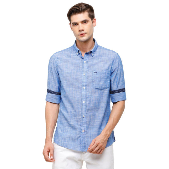 Blue Solid Casual Shirt Slim Fit