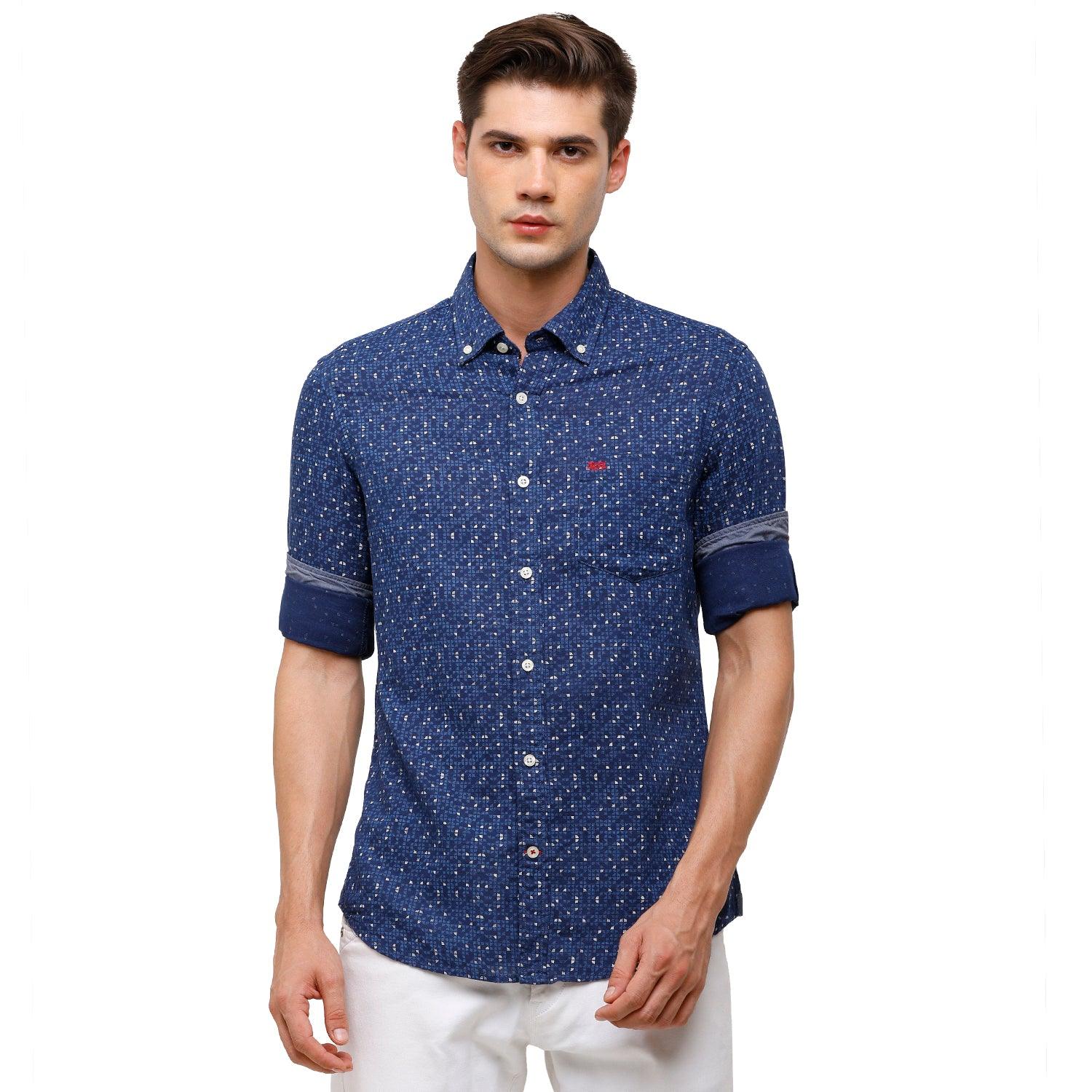 Double Two Men Slim Fit Printed Button down collar Casual shirt  174