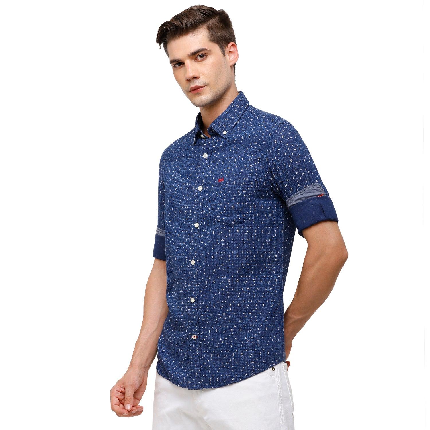 Double Two Men Slim Fit Printed Button down collar Casual shirt  174