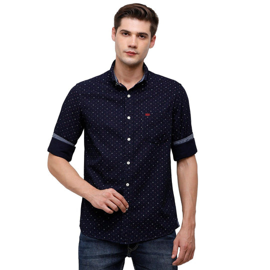 Blue Printed Casual Shirt Slim Fit
