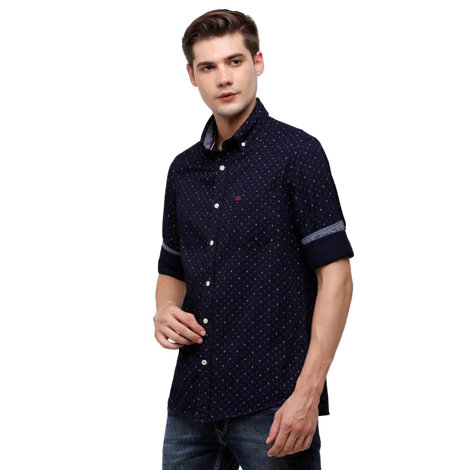 Double Two Men Slim Fit Printed Button down collar Casual shirt  173