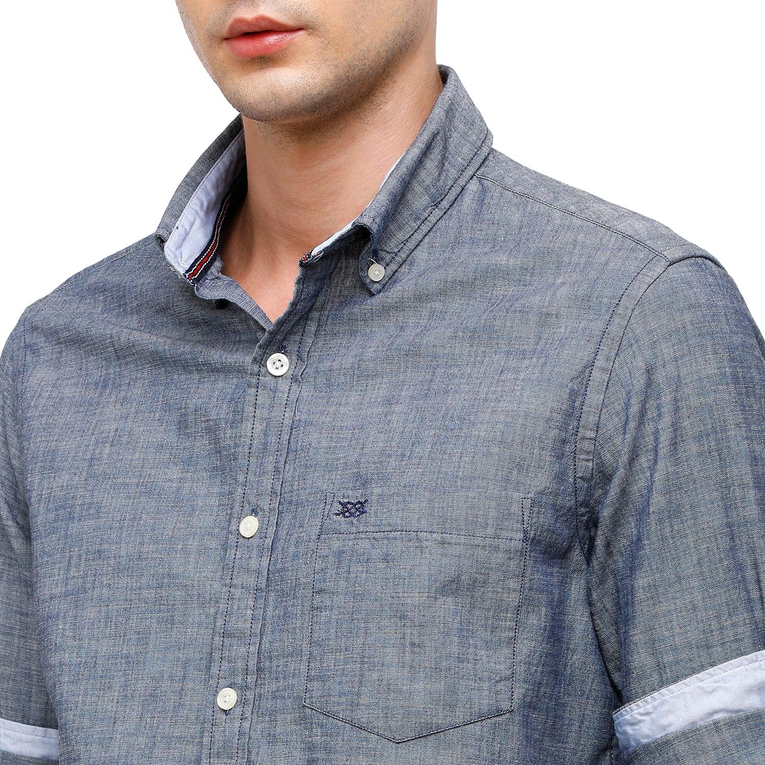 Grey Solid Casual Shirt Slim Fit - Double Two