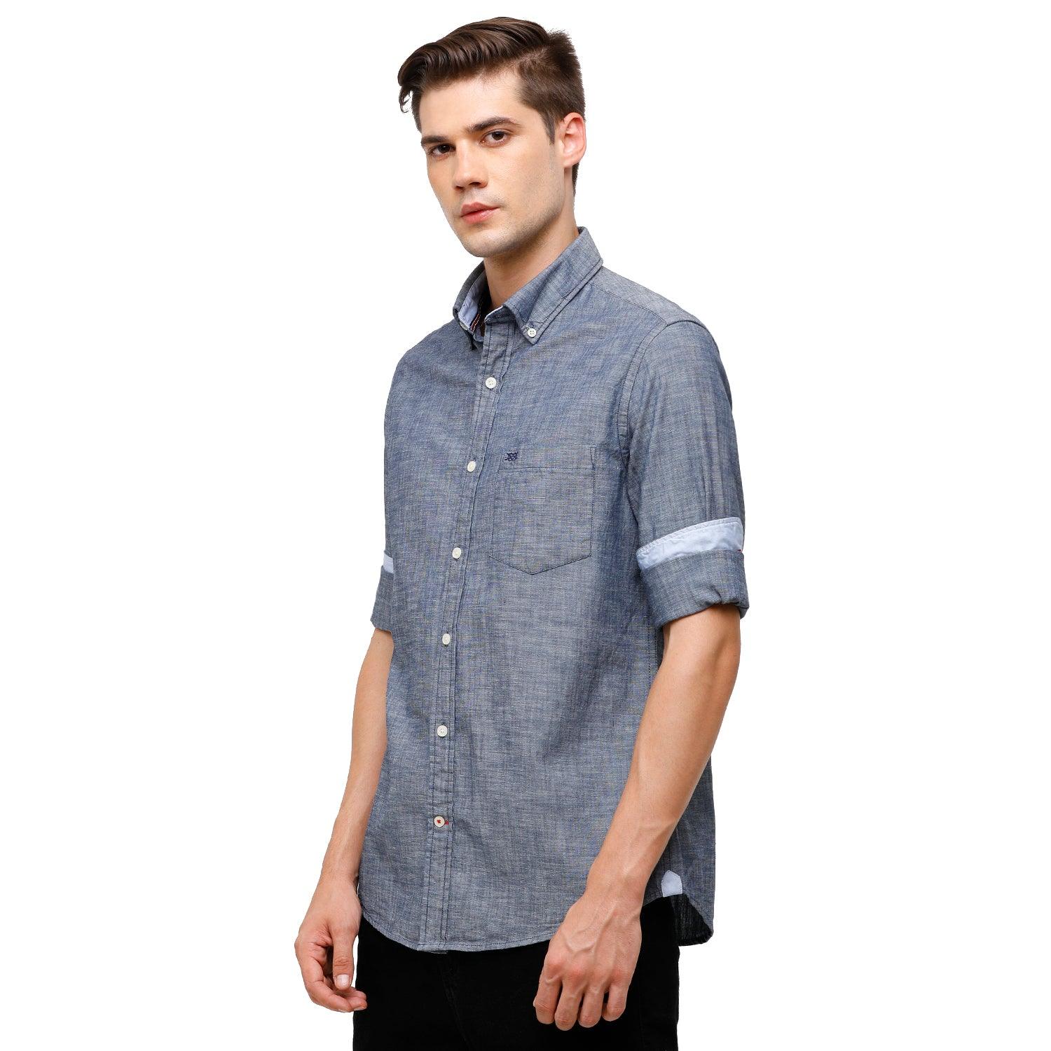 Double Two Men Slim Fit Solid Button down collar Casual shirt  172