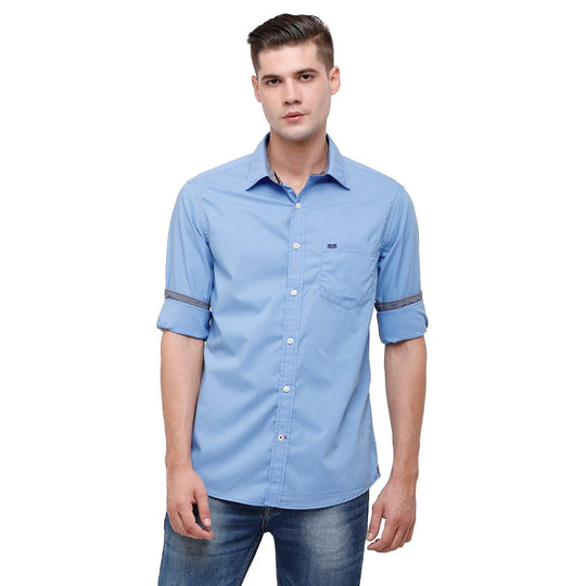 Blue Solid Casual Shirt Slim Fit