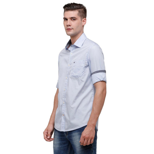 Blue Solid Casual Shirt Slim Fit