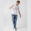 Double two Men Printed White Pointed Collar Long Sleeves 100% Cotton Slim Fit Casual shirt