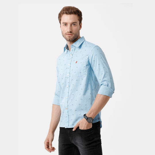 Blue Printed Casual Shirt Slim Fit