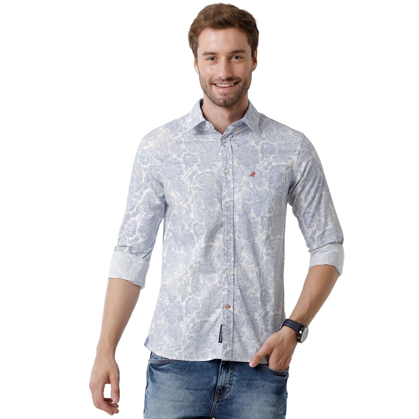Double Two Men Slim Fit Printed Pointed Collar Casual shirt  162