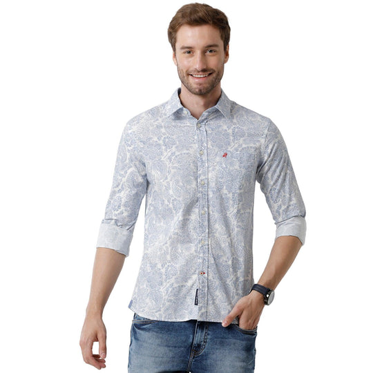 Blue Printed Casual Shirt Slim Fit