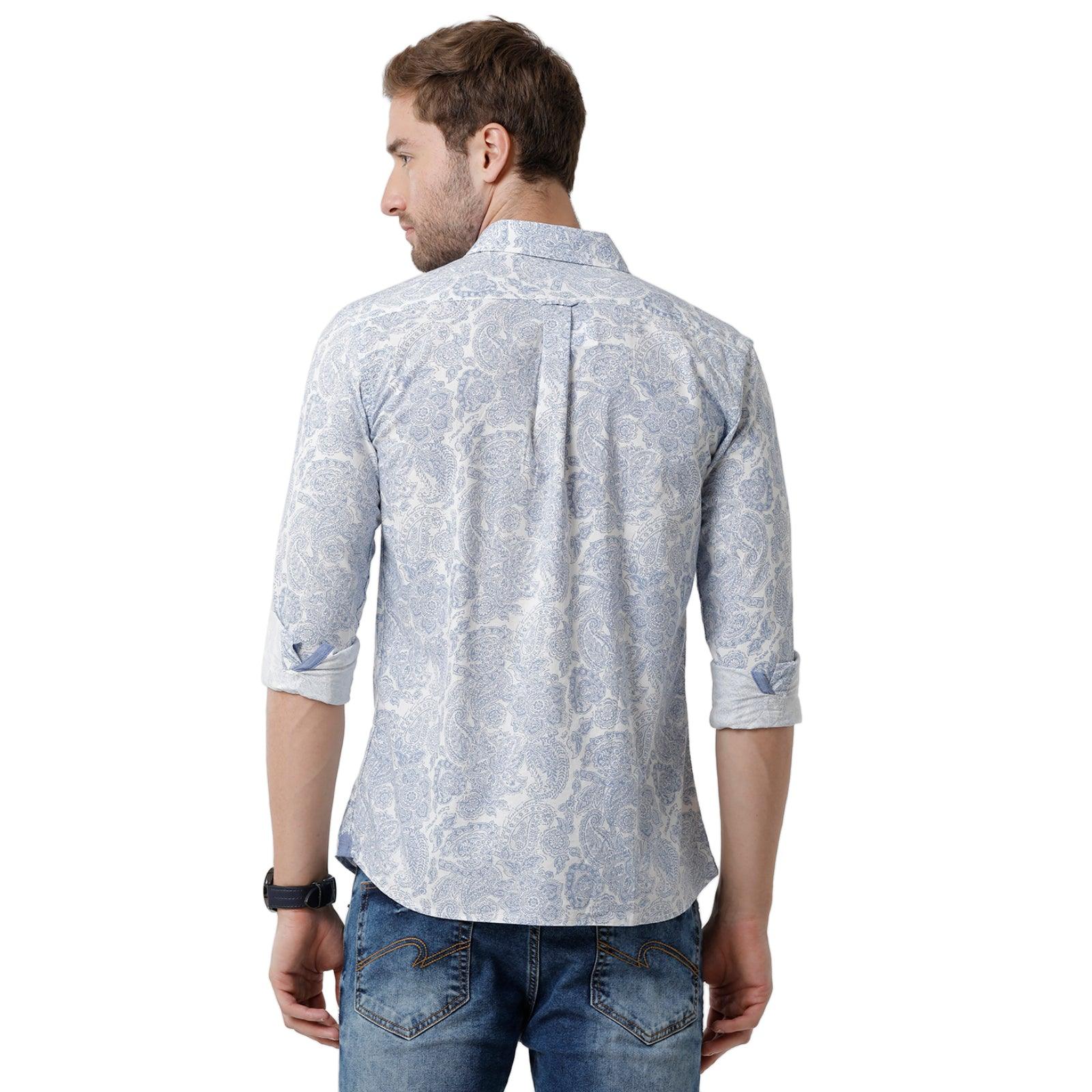 Double Two Men Slim Fit Printed Pointed Collar Casual shirt  162