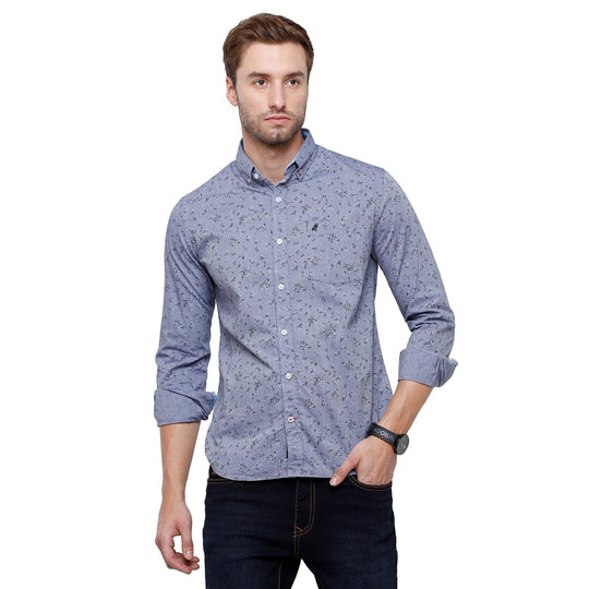 Blue Printed Casual Shirt Slim Fit