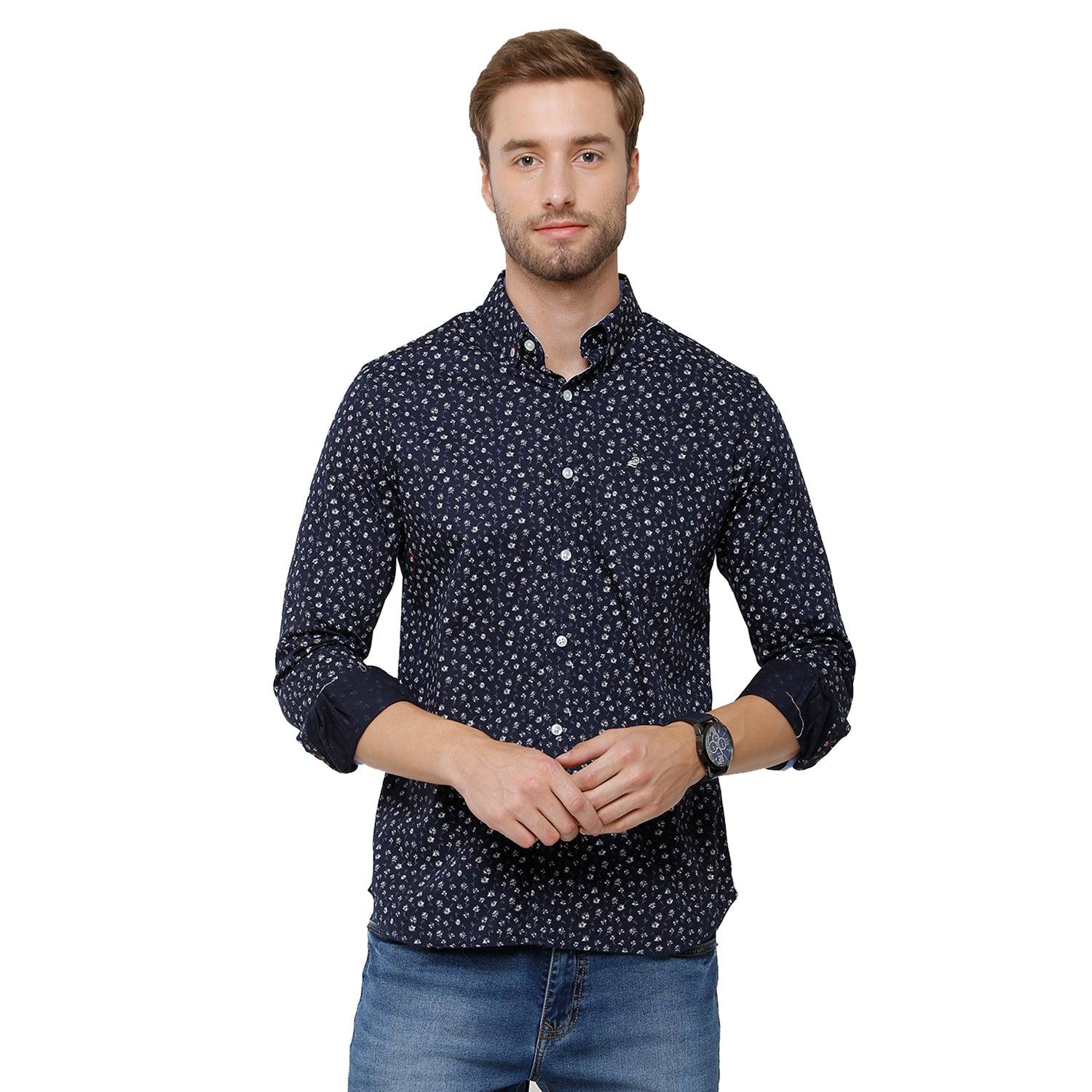 Blue Printed Casual Shirt Slim Fit - Double Two
