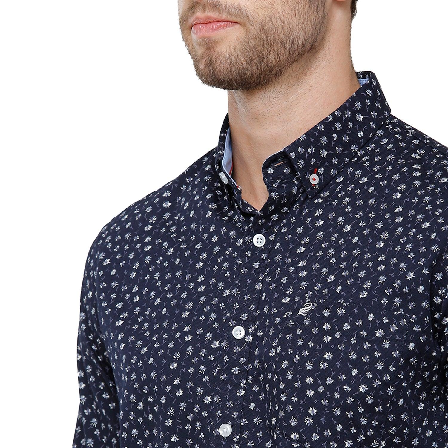 Blue Printed Casual Shirt Slim Fit - Double Two