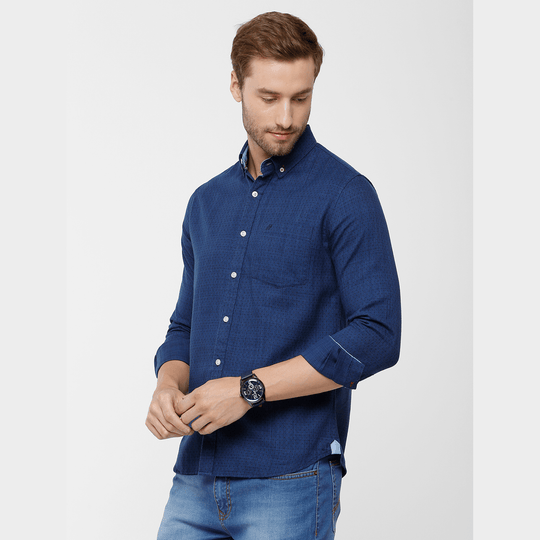 Blue Printed Casual Shirt Slim Fit