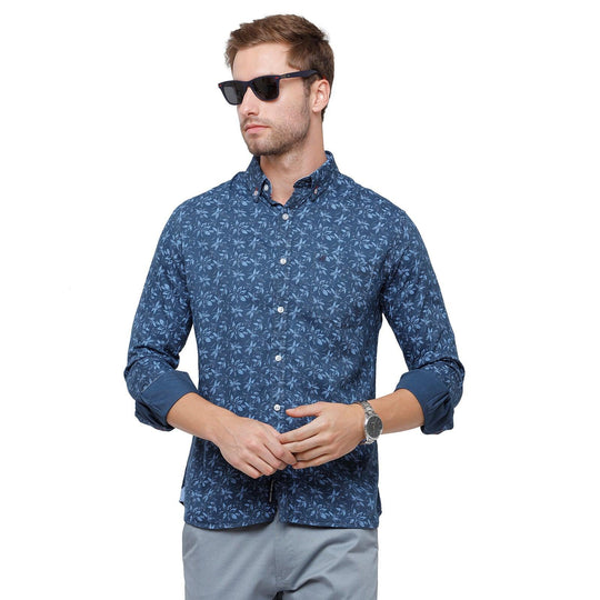 Blue Printed Casual Shirt Slim Fit