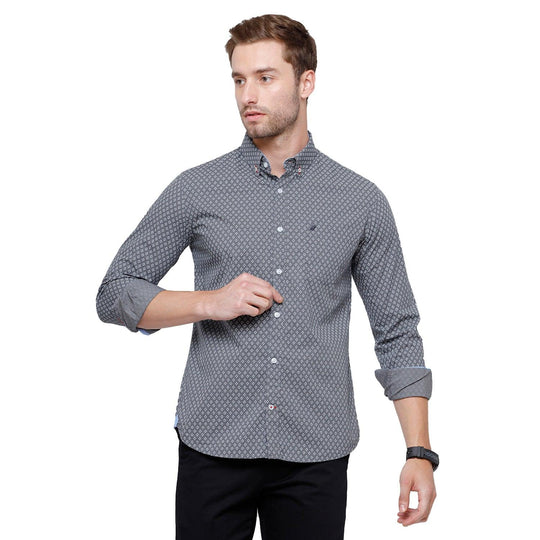 Grey Printed Casual Shirt Slim Fit