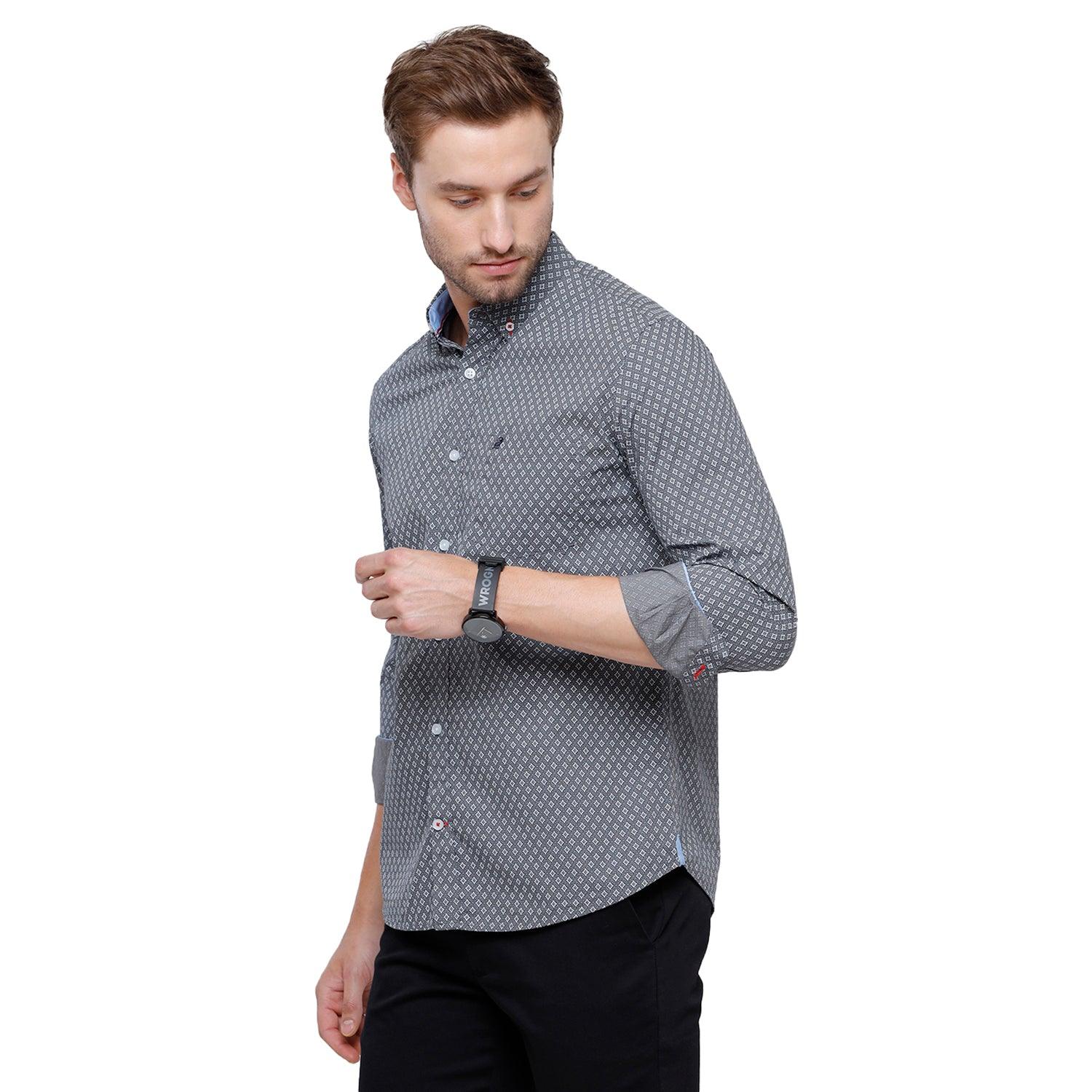 Double Two Men Slim Fit Printed Button down collar Casual shirt  156