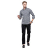 Double two Men Printed Grey Button down collar Long Sleeves 100% Cotton Slim Fit Casual shirt