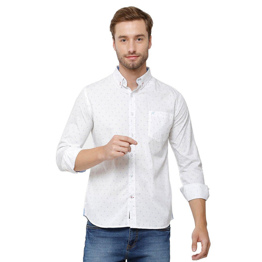 White Printed Casual Shirt Slim Fit