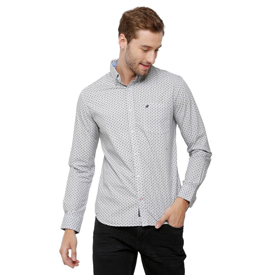 White Printed Casual Shirt Slim Fit