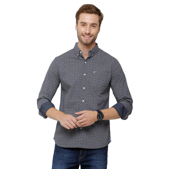 Indigo Printed Casual Shirt Slim Fit