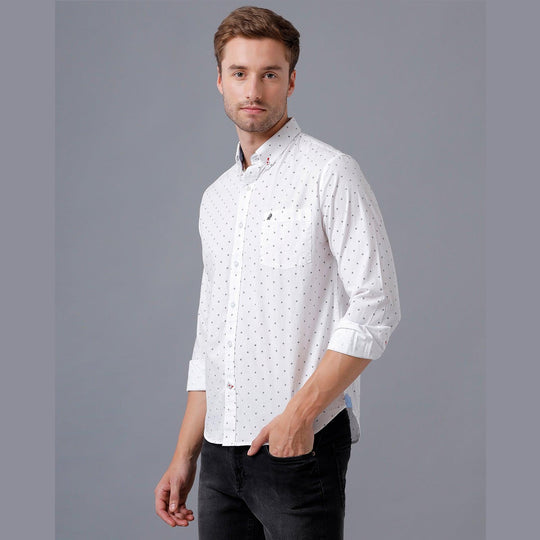White Printed Casual Shirt Slim Fit