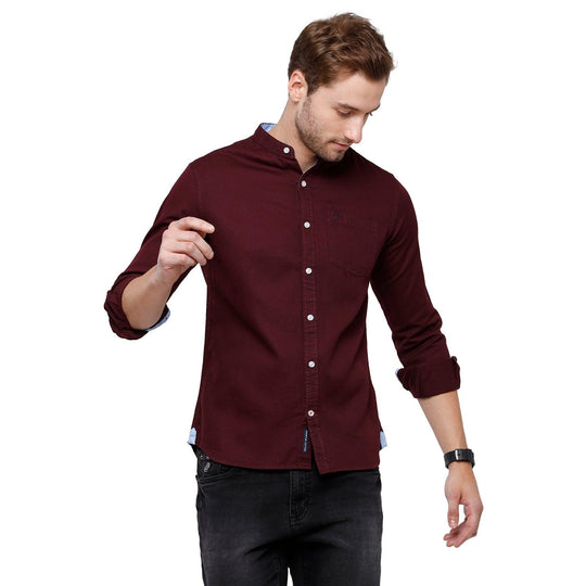 Maroon Solid Casual Shirt Slim Fit