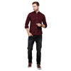 Load image into Gallery viewer, Double two Men Solid Maroon Mandarin collar Long Sleeves 100% Cotton Slim Fit Casual shirt
