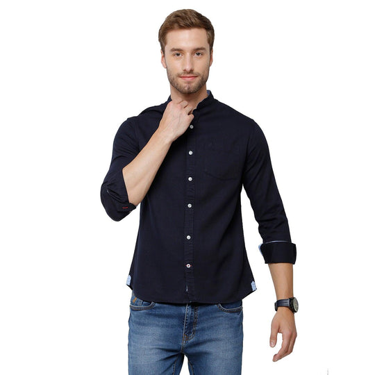Blue Solid Casual Shirt Slim Fit