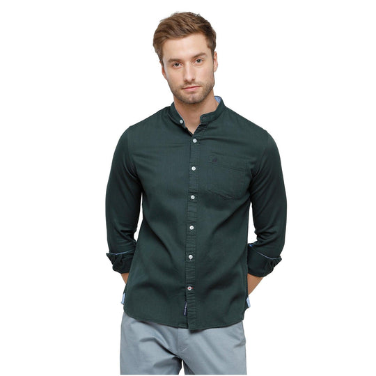 Bottle Green Solid Casual Shirt Slim Fit